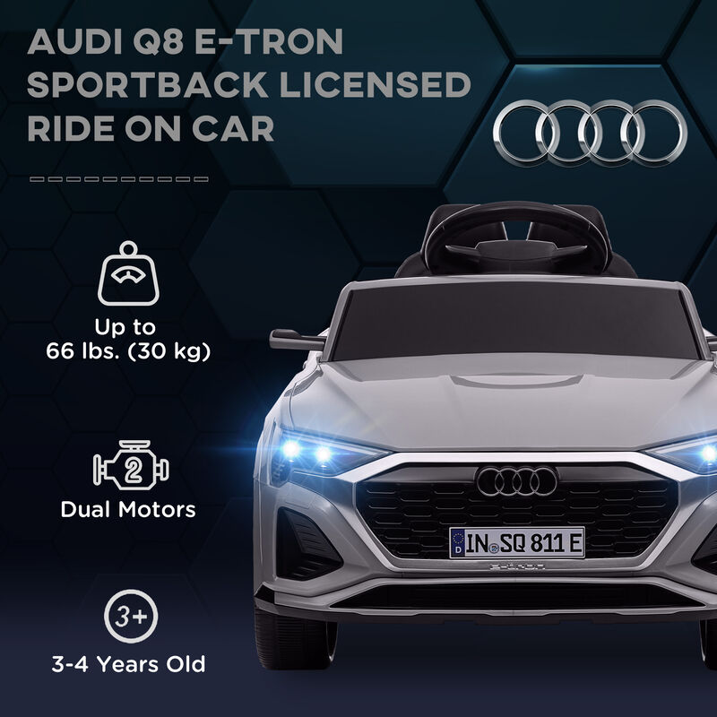 BreeBe Audi Q8 e-tron Sportback Licensed 12V Battery Powered Kids Electric Car w/ Spring Suspension, Soft Start image number 3