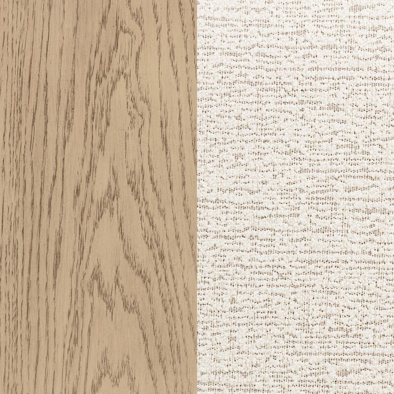 Lno Queen Platform Bed, Beige Upholstered Headboard, Oak Brown Cane - Benzara