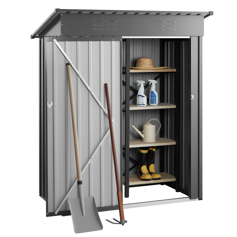 Outdoor Metal Storage Shed with Lockable Door, Sloped Roof for Garden, Patio & Backyard-Black image number 7