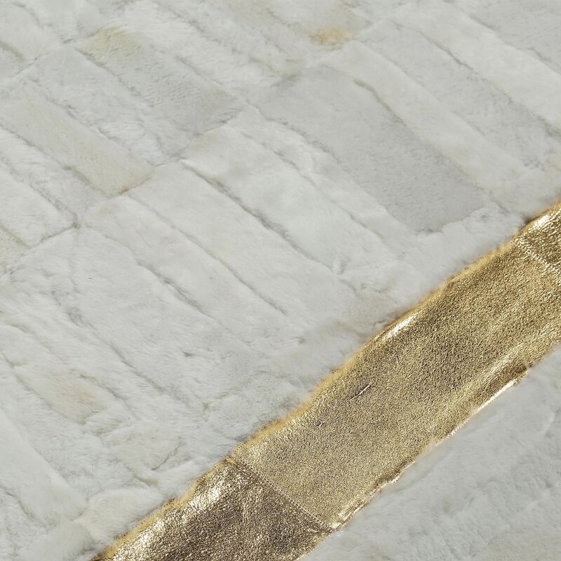 White Tuscan Fur Area Rug with Gold Border Handmade Genuine Luxury Fur Carpet, Custom Size Elegant Living Room Rug, Modern Designer Style image number 4