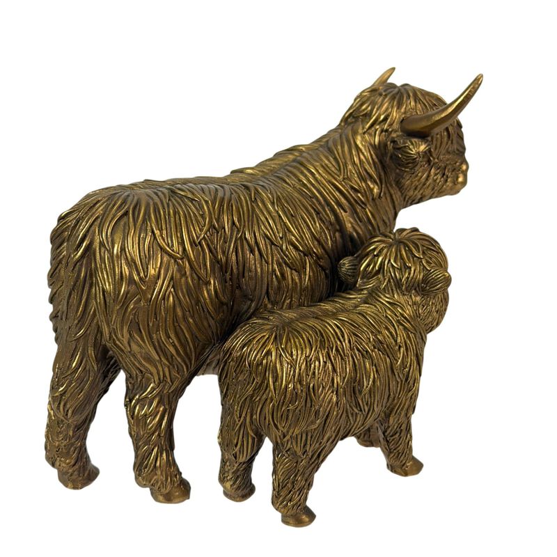 Highland Cow And Calf Statue Antique Bronze Resin Figurine 725 In image number 2