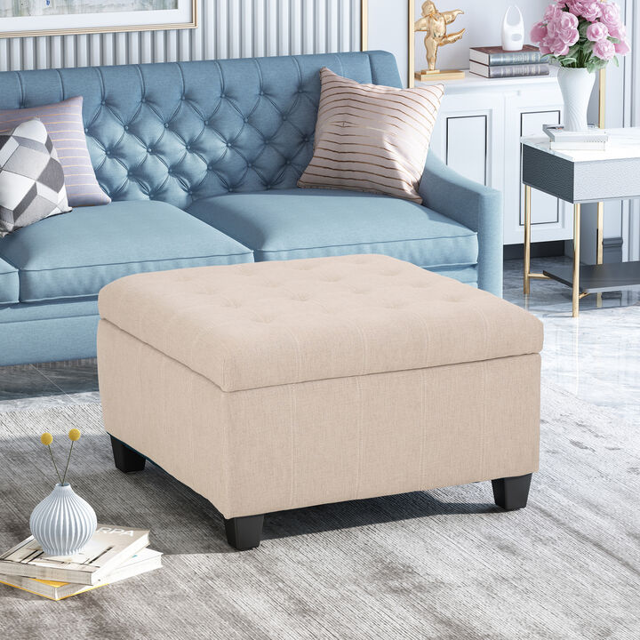 Streamdale Chic Waffle-Stitch Storage Ottoman Unclutter in Style