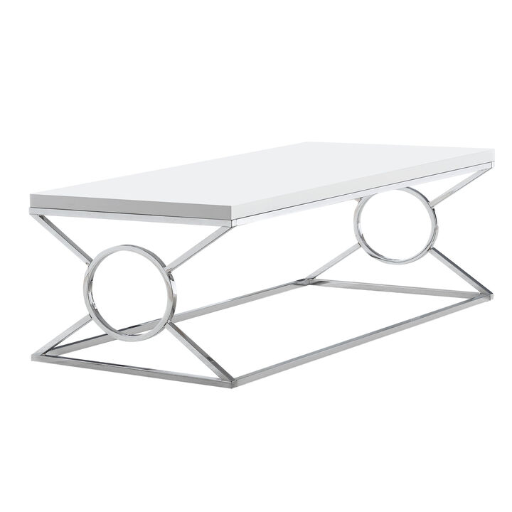 Monarch Specialties I 3400 Coffee Table, Accent, Cocktail, Rectangular, Living Room, 44"L, Metal, Laminate, Glossy White, Chrome, Contemporary, Modern