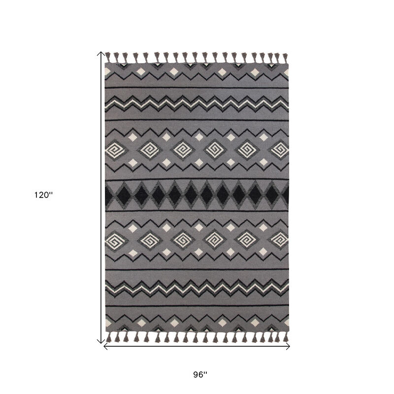 HomeRoots Wool Geometric Handmade Area Rug With Fringe image number 6