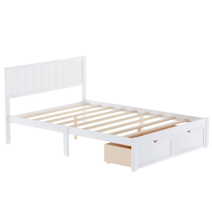 Whisen Full Size Platform Bed with 8 Legs and 2 Under-bed Drawers