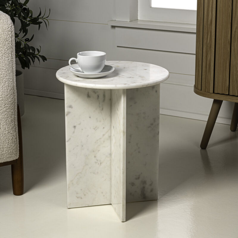 Javier 14" Contemporary Natural Marble Handmade X-Shaped End Table