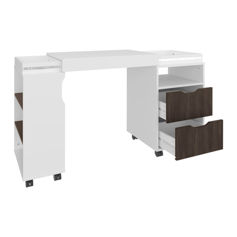 Keller Extendable Desk, White/Dark Walnut