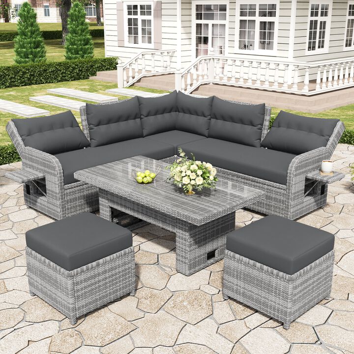 Mondawe 5-Pcs Outdoor Sofa Set,Adjustable Recliners & Adjustable Glass Table,Weatherproof Patio Sofa