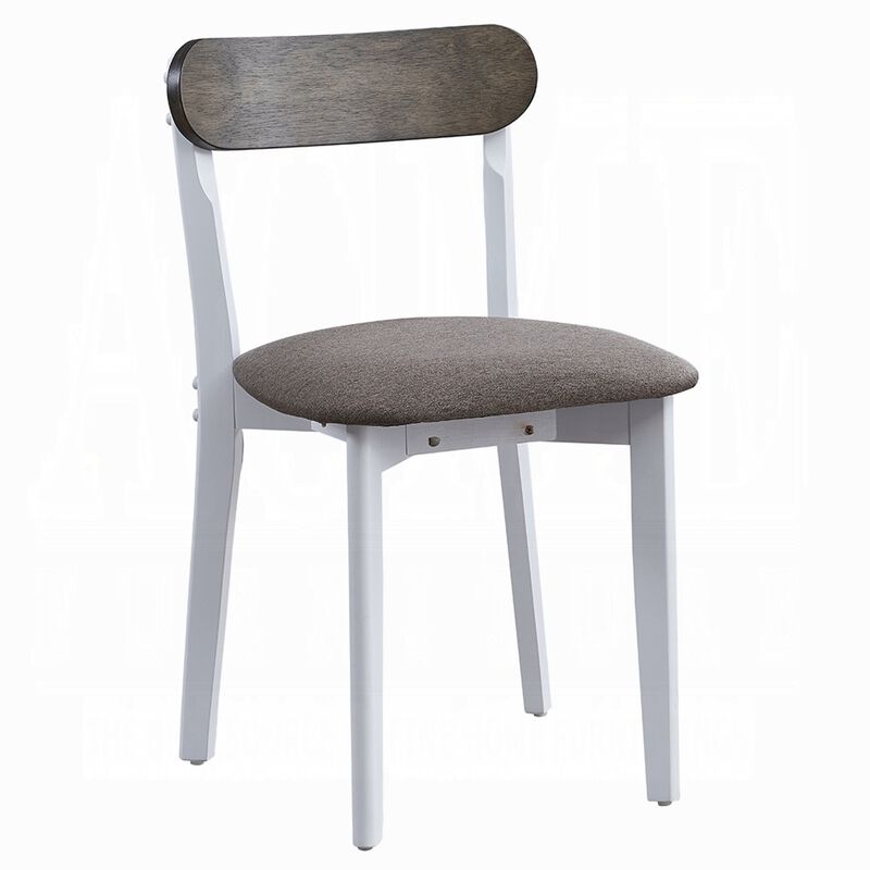 Ideli 5 Piece Dining Table Set with 4 Chairs, Brown Linen, White Wood