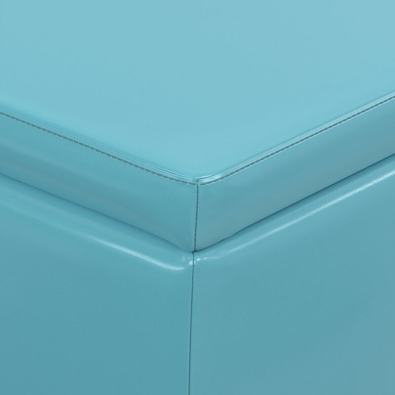 Avalon 48 inch Wide Contemporary Rectangle Storage Ottoman Bench in Soft Blue Vegan Faux Leather, Assembled image number 8