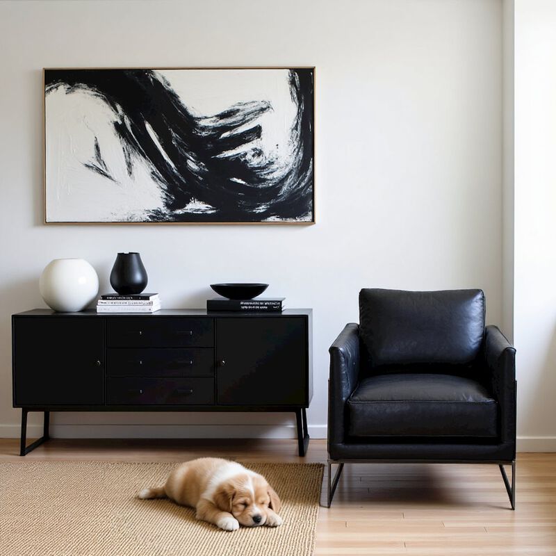 Starlight Canyon Home Modern Armchair with Black Leather Seat and Sturdy Metal Frame image number 5