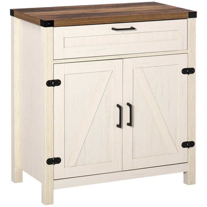 HOMCOM Farmhouse Sideboard Buffet Cabinet, Rustic 2 Barn Doors Kitchen Cabinet, Accent Cabinet with Storage for Living Room, White