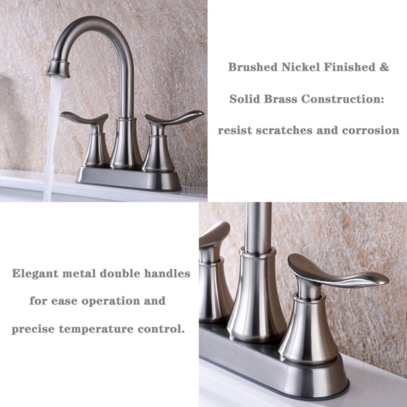 Modern 2-Handle Bathroom Faucet, Vanity Sink Tap with Pop-Up Drain & Hoses