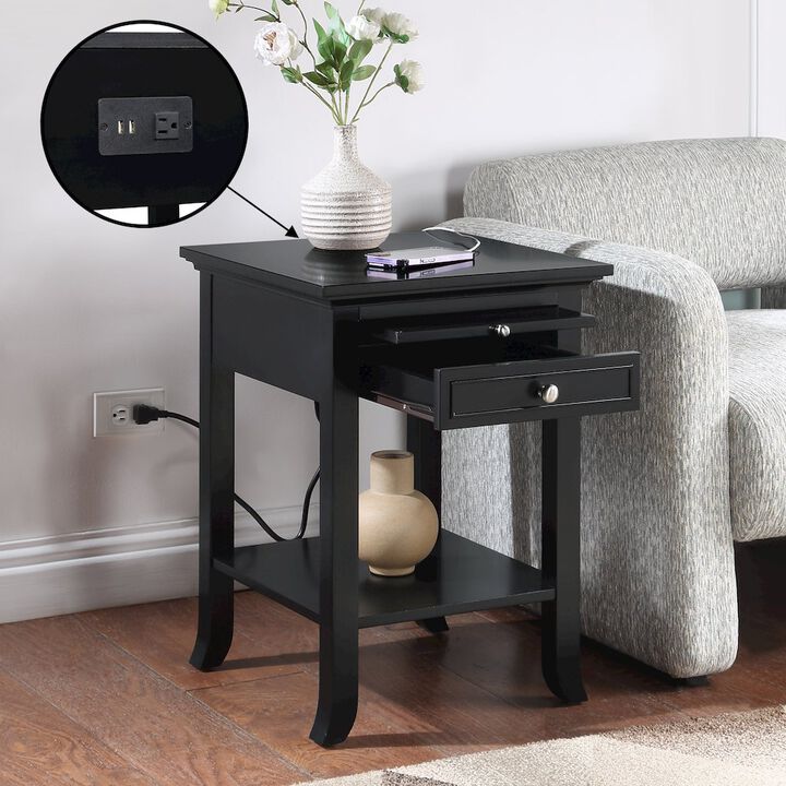 Convenience Concepts 1 Drawer End Table with Charging Station and Pull-Out Shelf