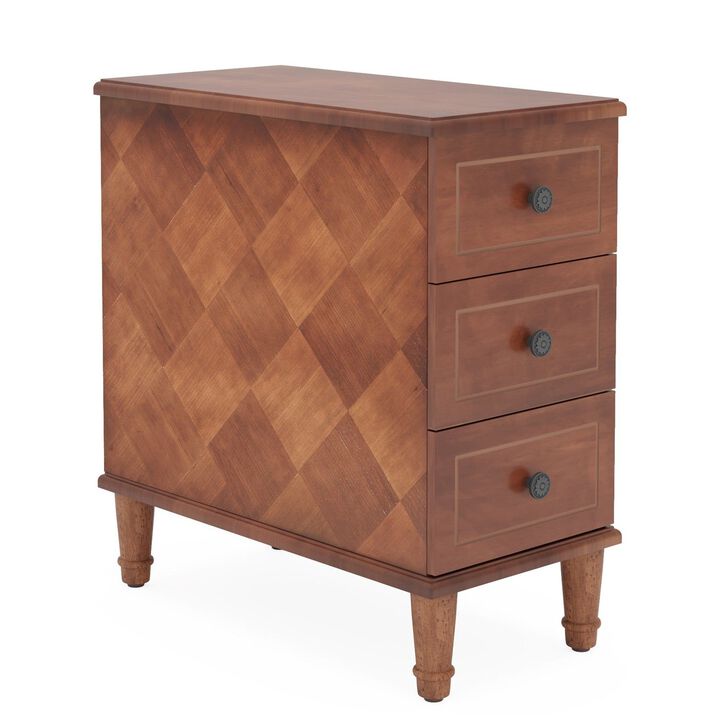 Tribesigns Wood Nightstand, Fully Assembled Narrow Side Table with 3 Drawers, Rustic Brown Bedside Table with Bronze Hardware for Bedroom, Living Room, End Table with Storage, No Assembly Required