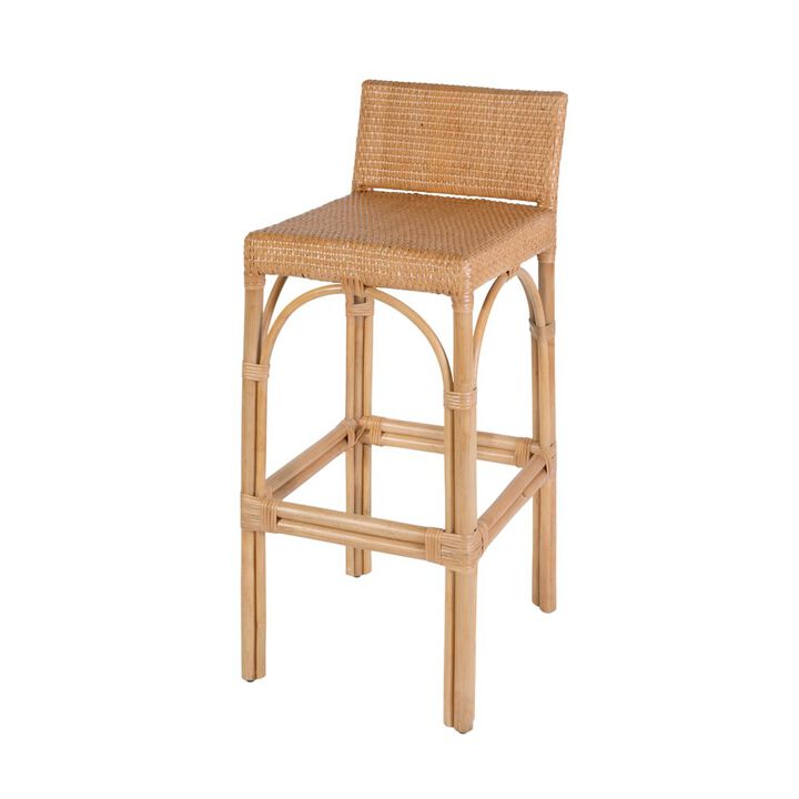 Butler Specialty Serienna 30 in. Seat Height Rectangular Rattan Low Back Bar Stool White and Gray