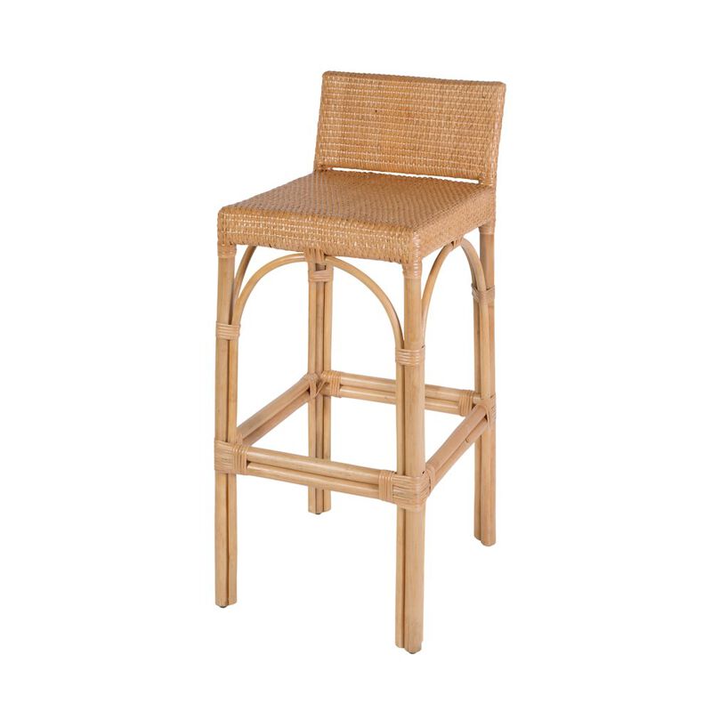 Butler Specialty Serienna 30 in. Seat Height Rectangular Rattan Low Back Bar Stool White and Gray image number 0