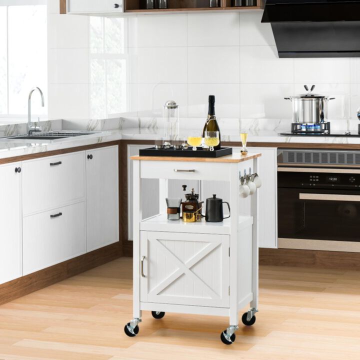 Hivvago Rolling Kitchen Island Kitchen Cart with Rubber Wood Top and Drawer