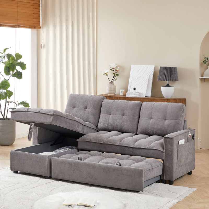 Merax L-Shaped Sectional Sofa with Reclining Storage and Arm Side Organizer Pocket Features