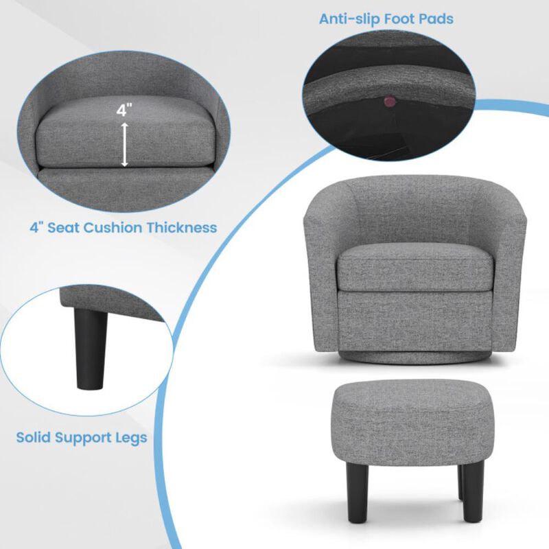 Hivvago Modern Club Swivel Accent Chair with Ottoman Footrest Curved Backrest