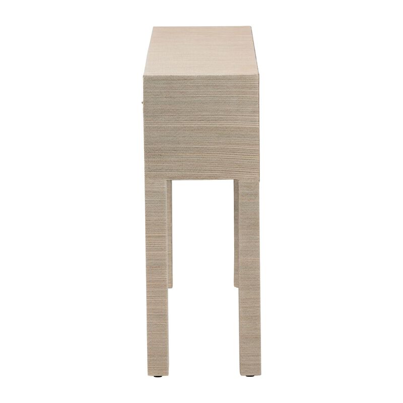bali & pari Noah Grasscloth 2-Drawer Console Table - Woven Texture Entryway Table with Gold Ring Pulls, Narrow Hallway or Living Room Accent Table, Beige image number 4