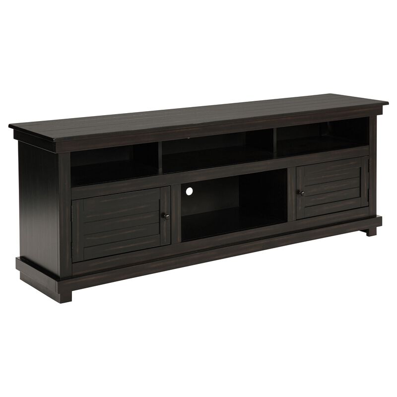 Ayne TV Stand Media Cabinet, 2 Doors and 4 Shelves, Black Wood 70 Inch - Benzara