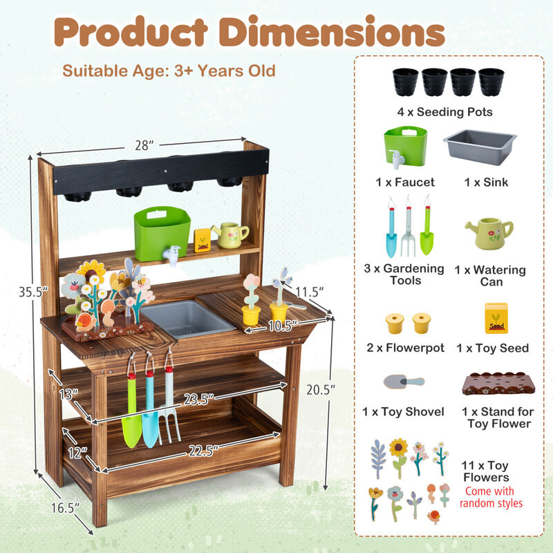 Kids Outdoor Mud Kitchen with Faucet and Planter for Ages 3+ image number 2
