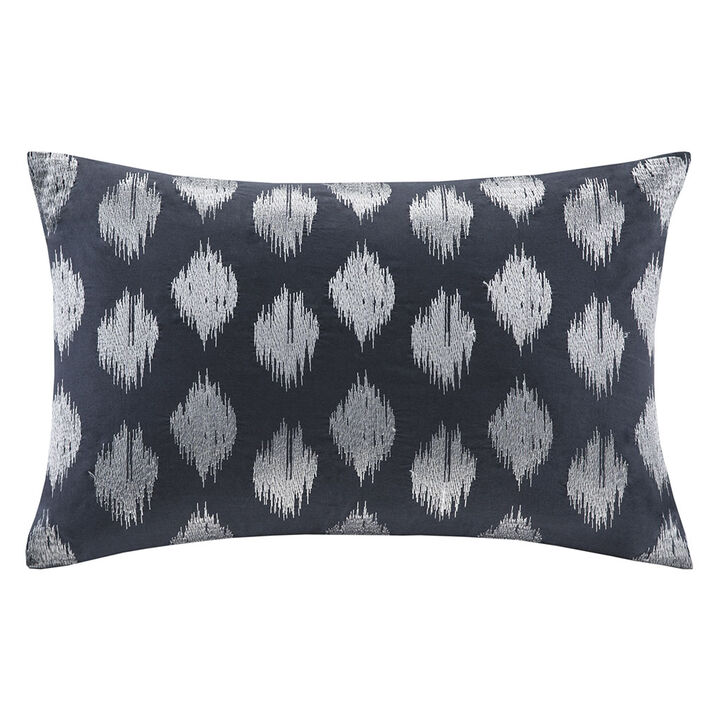 Gracie Mills Hobbs Ikat Dot Embroidered Metallic Oblong Pillow
