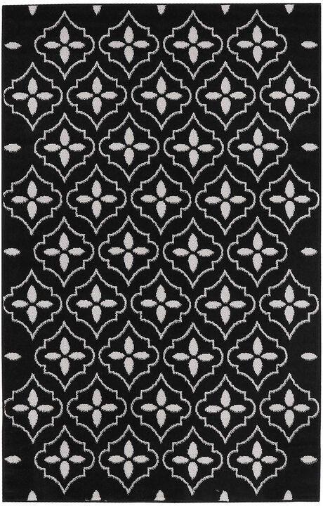 HomeRoots 4' X 6' Black And Ivory Geometric Indoor Outdoor Area Rug