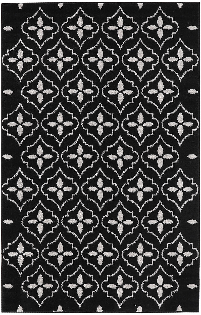 HomeRoots 4' X 6' Black And Ivory Geometric Indoor Outdoor Area Rug image number 0