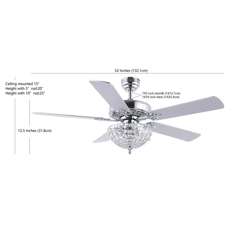 Mandy 3-Light Glam Classic Crystal Dome Shade LED Ceiling Fan With Remote