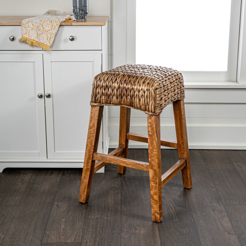 Maui Rustic Bohemian Hyacinth/Wood Backless Stool