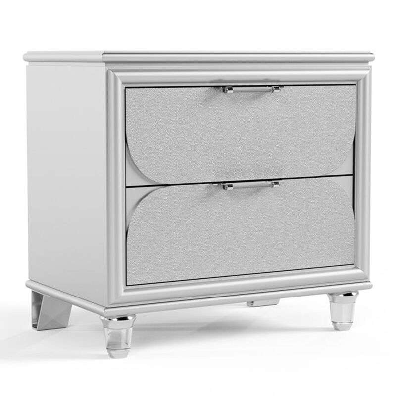 Full Bedroom Set, Pearl White and Clear, 2 Piece Set with Nightstand image number 3