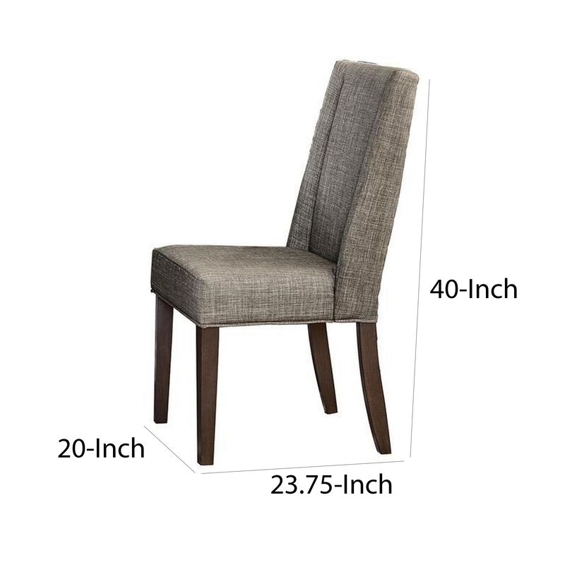 Wood & Fabric Dining Side Chair with Shallow Wing Back, Gray & Dark Brown, Set of 2-Benzara