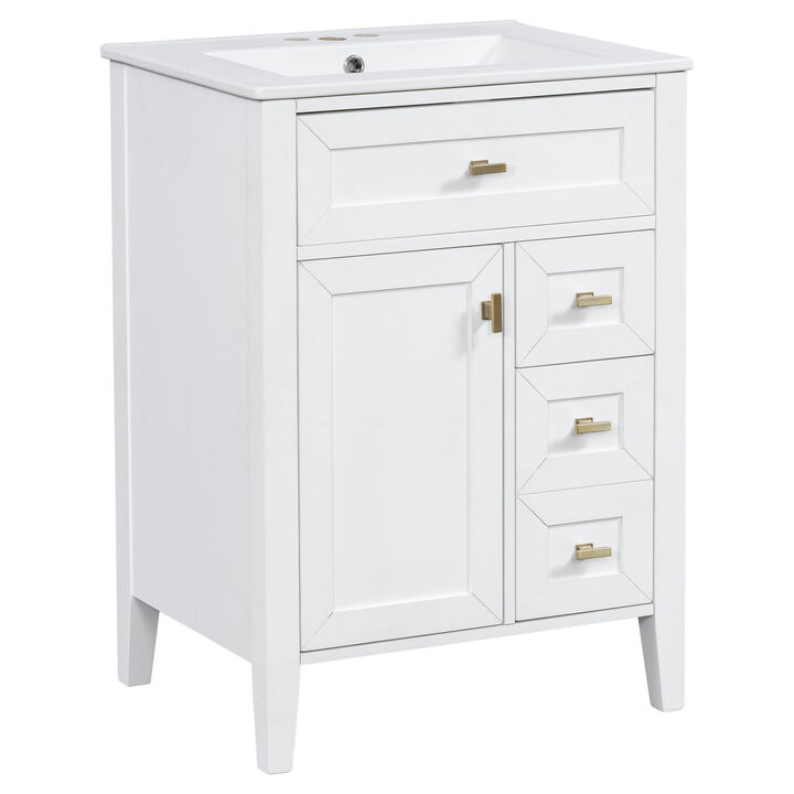 Merax Compact Bathroom Storage Vanity with Left Door Rack Cabinet & 2 Right Drawers