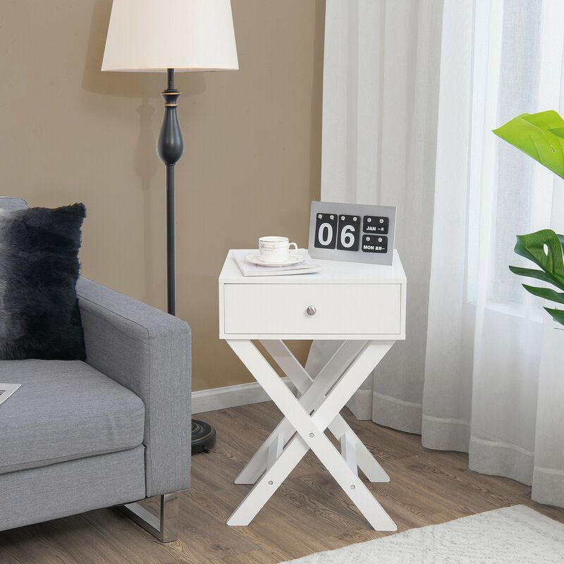 Modern X-Shaped Nightstand with Drawer for Living Room Bedroom