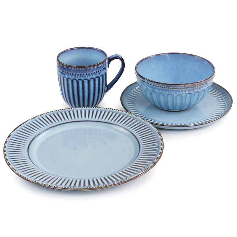 Gibson Elite Mendocino 16 Piece Stoneware Dinnerware Set in Blue