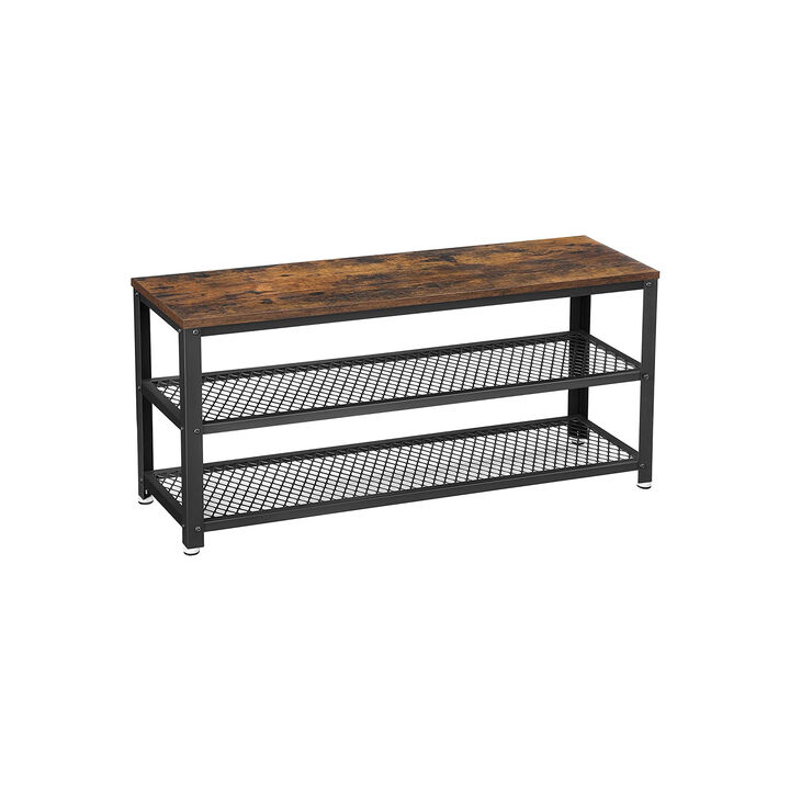 Shoe Bench with 3-Tier Rack - 39.4" Long Storage Shelves for Entryway Organization