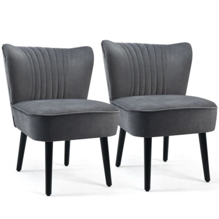 Set of 2 Club Chairs with Solid Wood Legs