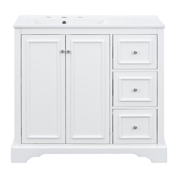 TATEUS 36-Inch Transitional Bathroom Vanity Ceramic Sink