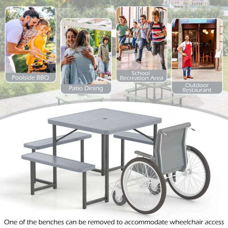 Hivvago Outdoor Square Picnic Table Bench Set for 4-8 People with Umbrella Hole