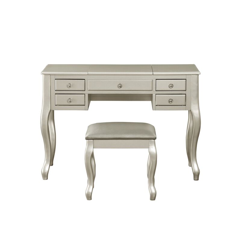Silver Vanity Set with Unique Legs and Cushion Seat
