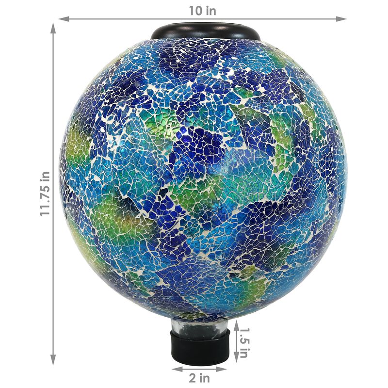 Sunnydaze Azul Terra Crackled Glass Solar Gazing Globe - 10 in