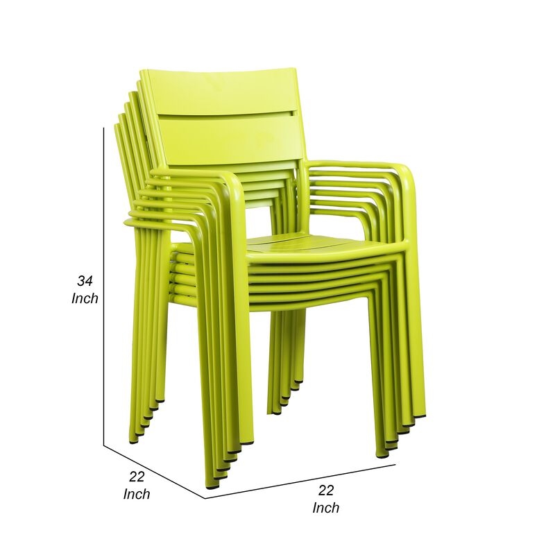 Meta 22 Inch 6 Piece Dining Chair Set, Green Aluminum Frame, Stackable-Benzara image number 5
