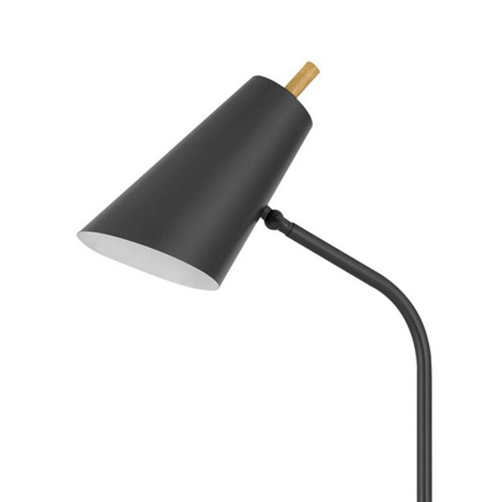 66 Inch Metal Floor Lamp, Adjustable Cone Shade, Wood Base, Dark Bronze-Benzara