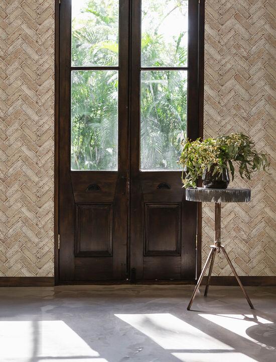 Canelle Rust Brick Herringbone Wallpaper