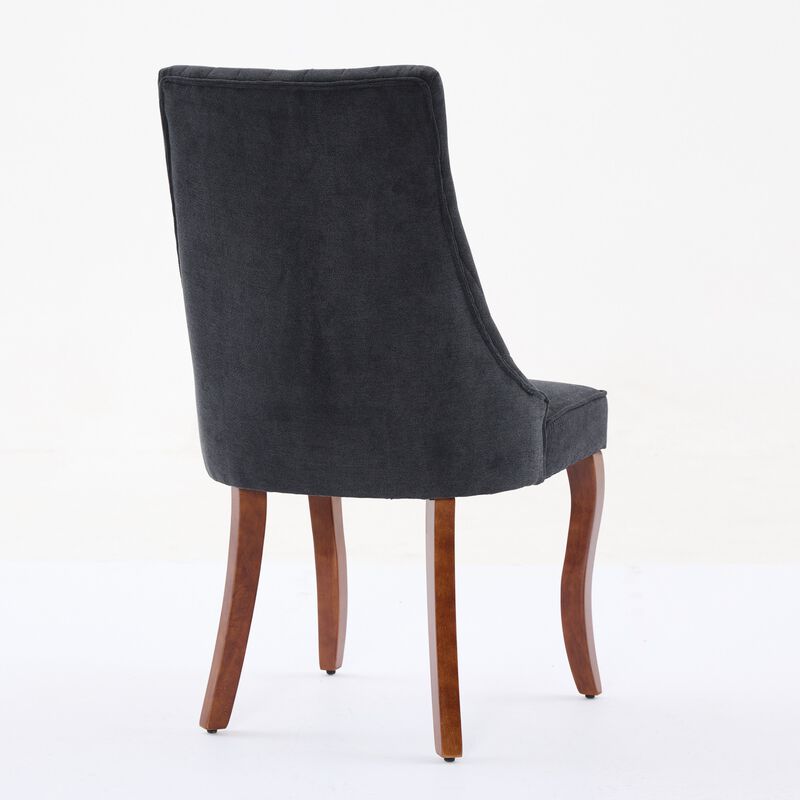 Whisen 2-Piece 25inch Dining Chairs, Rayon Linen Upholstered Channel Tufted with Curved Solid Wood Legs for Kitchen Dining Room image number 8