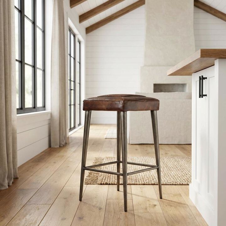 Starlight Canyon Home Backless Bar Stool with Leather Seat, Industrial Counter Stool for Kitchen