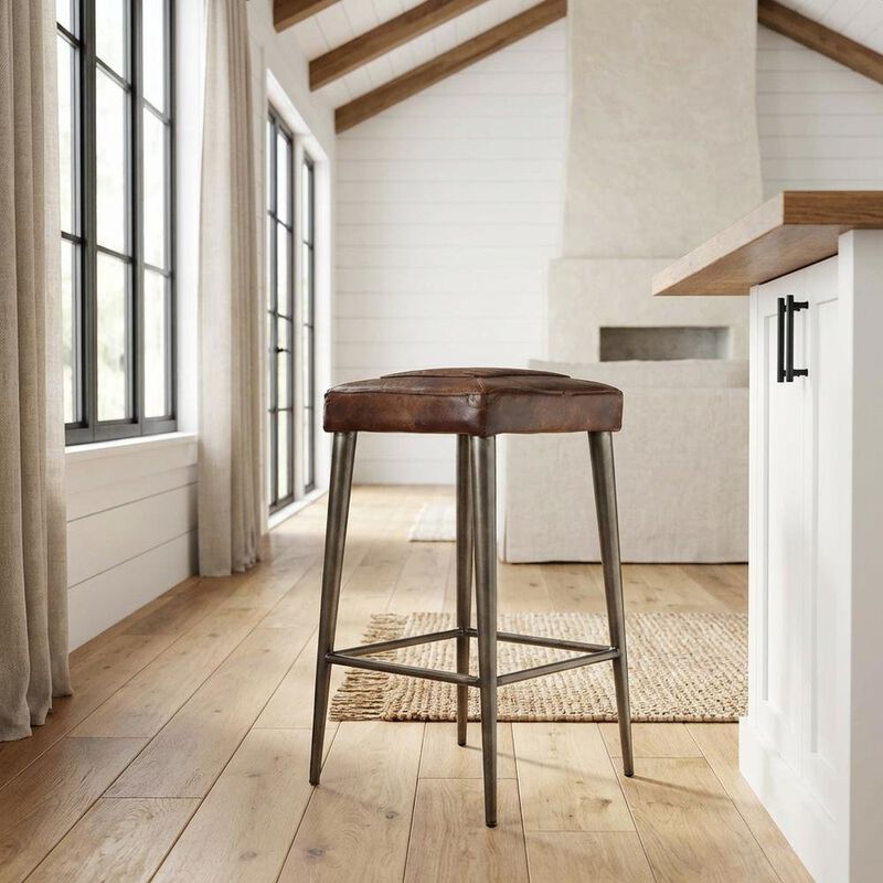 Starlight Canyon Home Backless Bar Stool with Leather Seat, Industrial Counter Stool for Kitchen image number 1