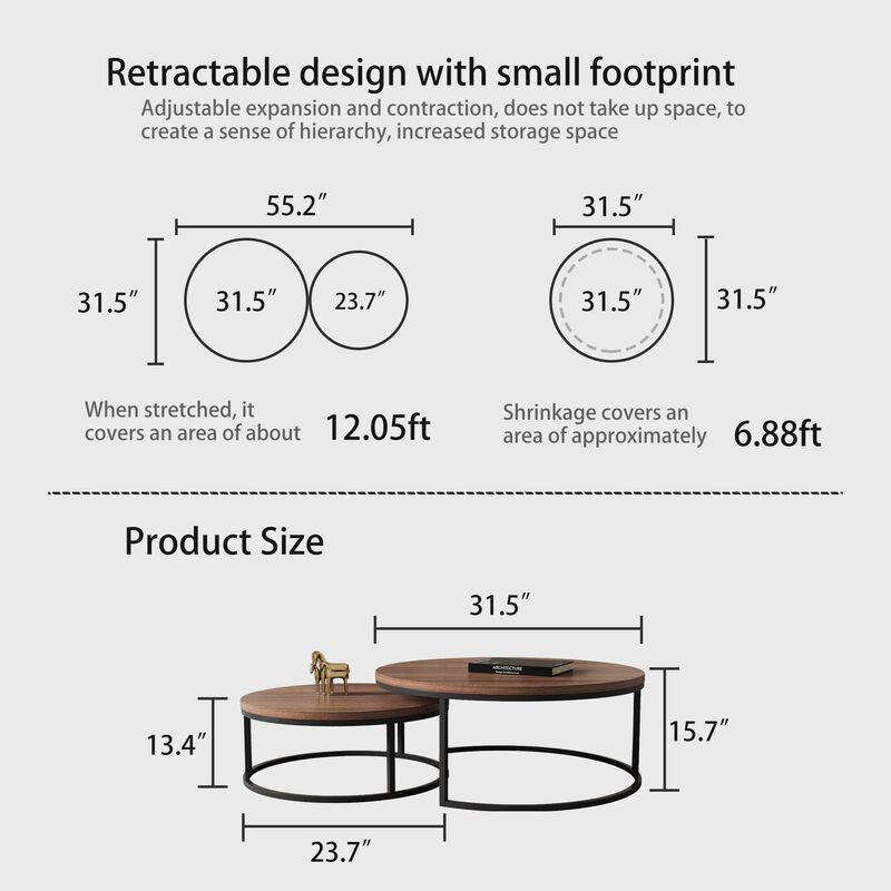 Round nesting coffee tables 2-piece